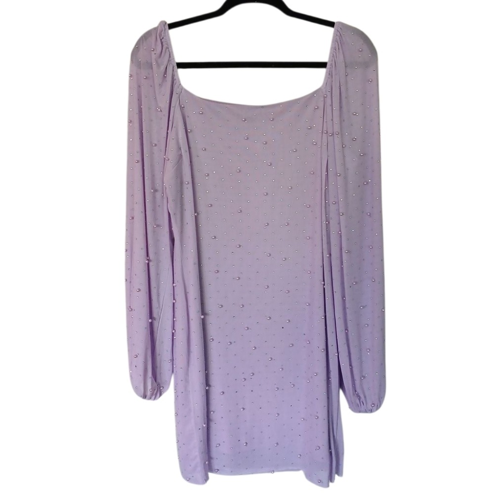Francesca's NWT Pearl And Diamond Lavender Long Sheer Sleeve Dress Size XL